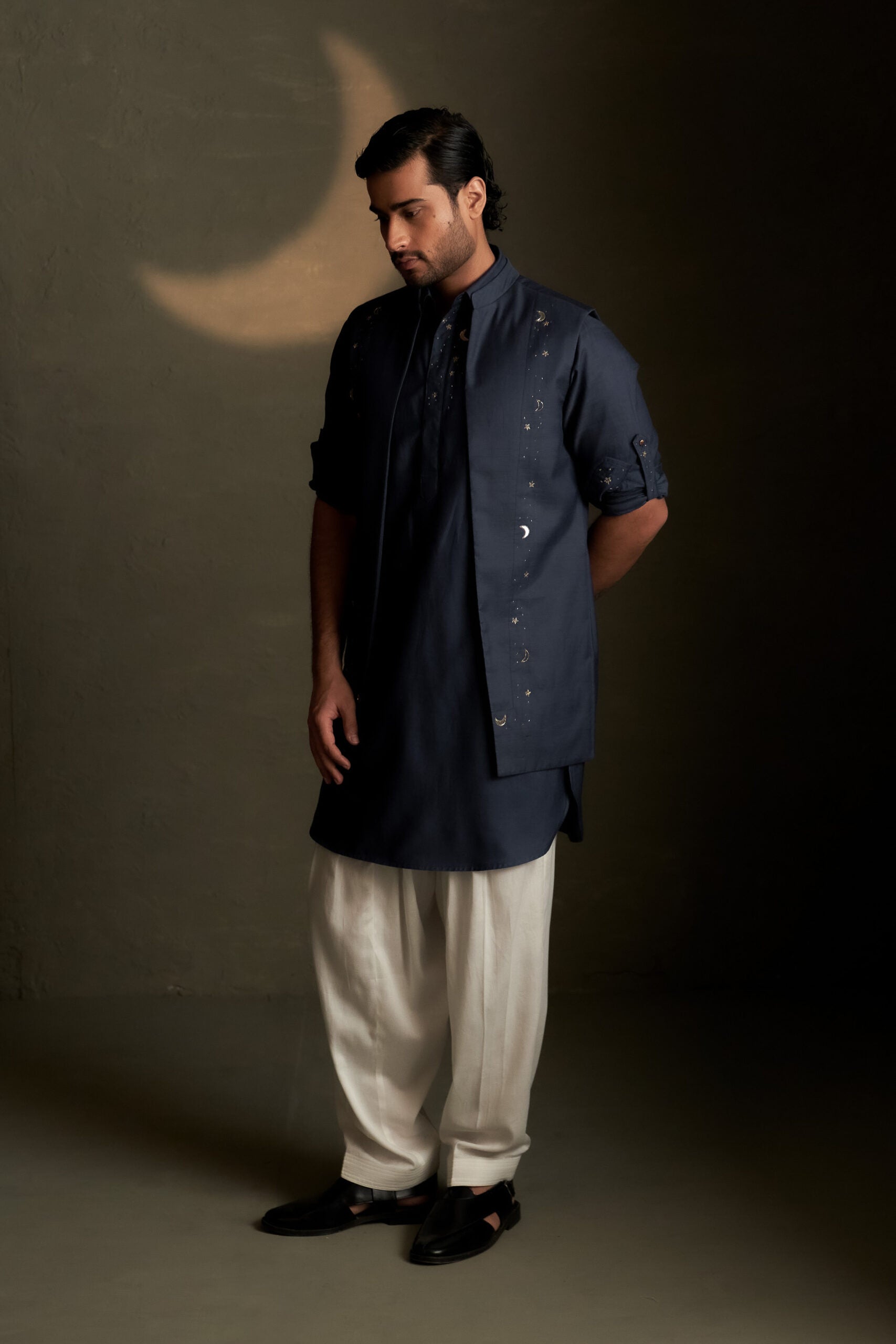 Blue Dusk Pathani Kurta with Long Jacket