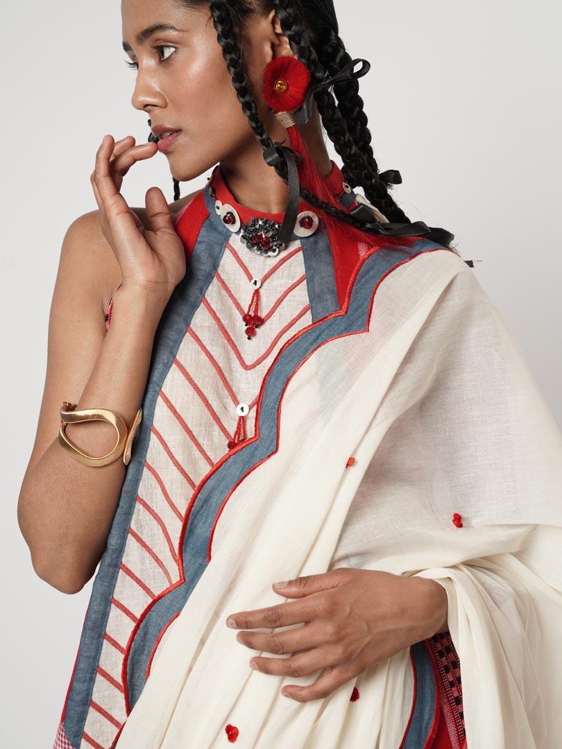 CERULEAN SCALLOPED DHOTI SAREE
