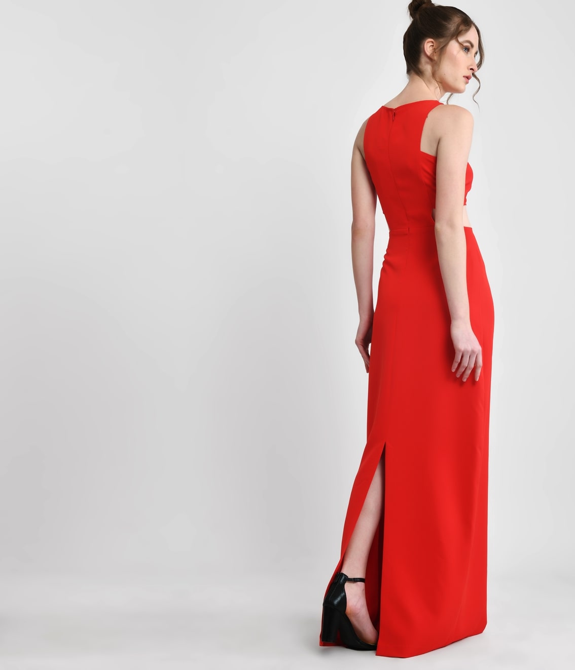 Red Hot Waist Cut-out Long Sheath Dress