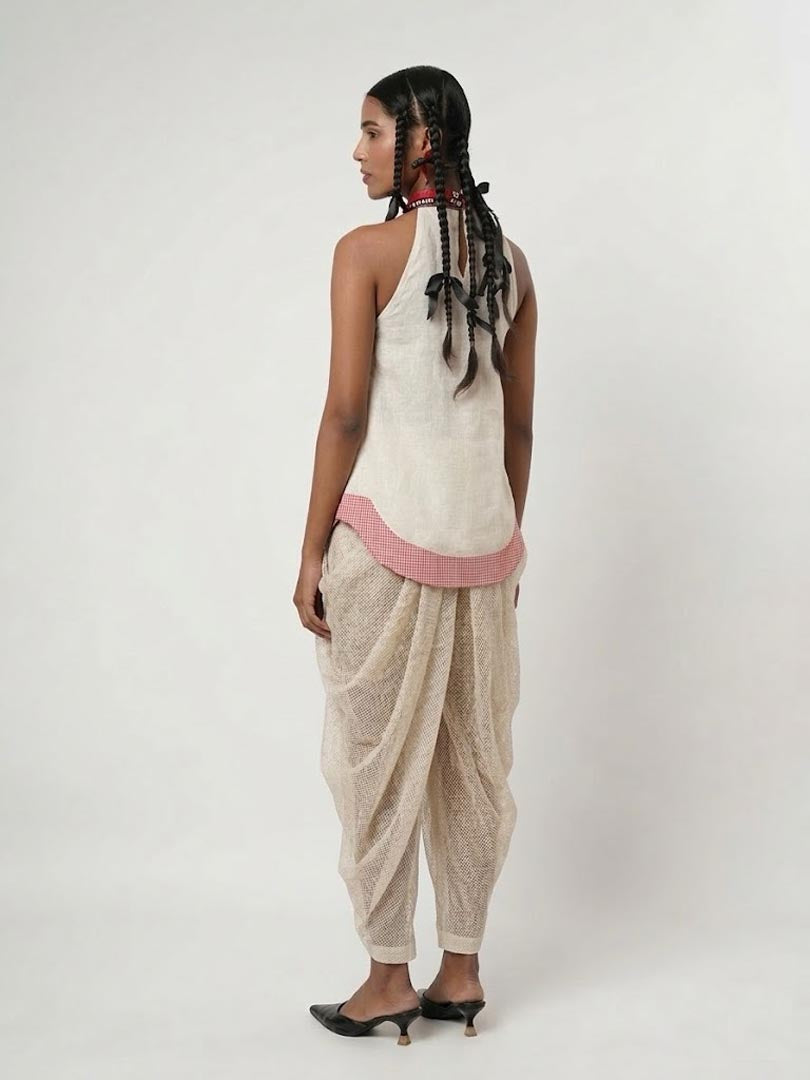 PANELLED CORD HALTER TOP & DHOTI SET