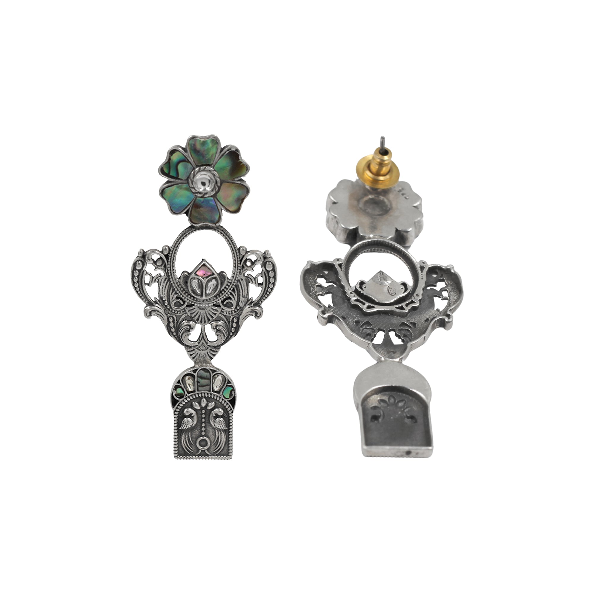 Sangeeta Boochra Vintage Bloom Silver Statement Earrings