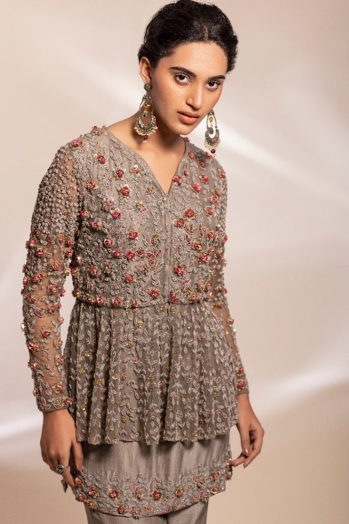 Peplum jacket, with shirt and gharara