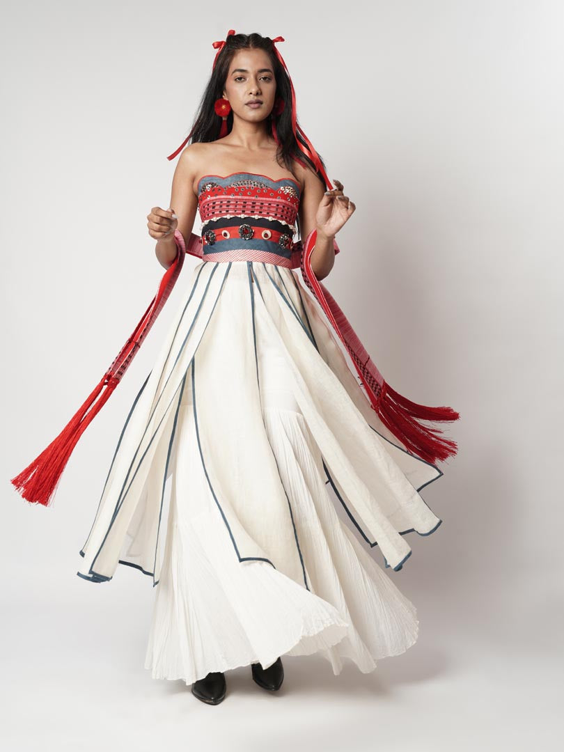 MUTLI PANELLED SCARF CORSETED KALIDAR SET