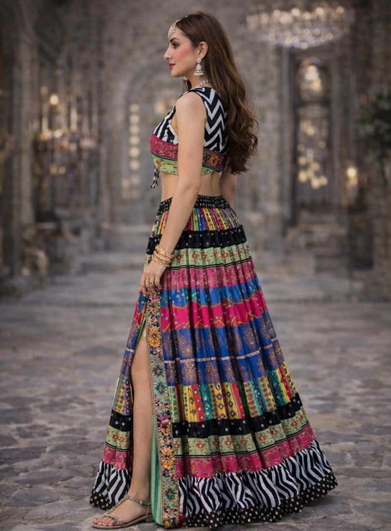 Black Banjara Mirror Work Satrangi Skirt Set for Navratri