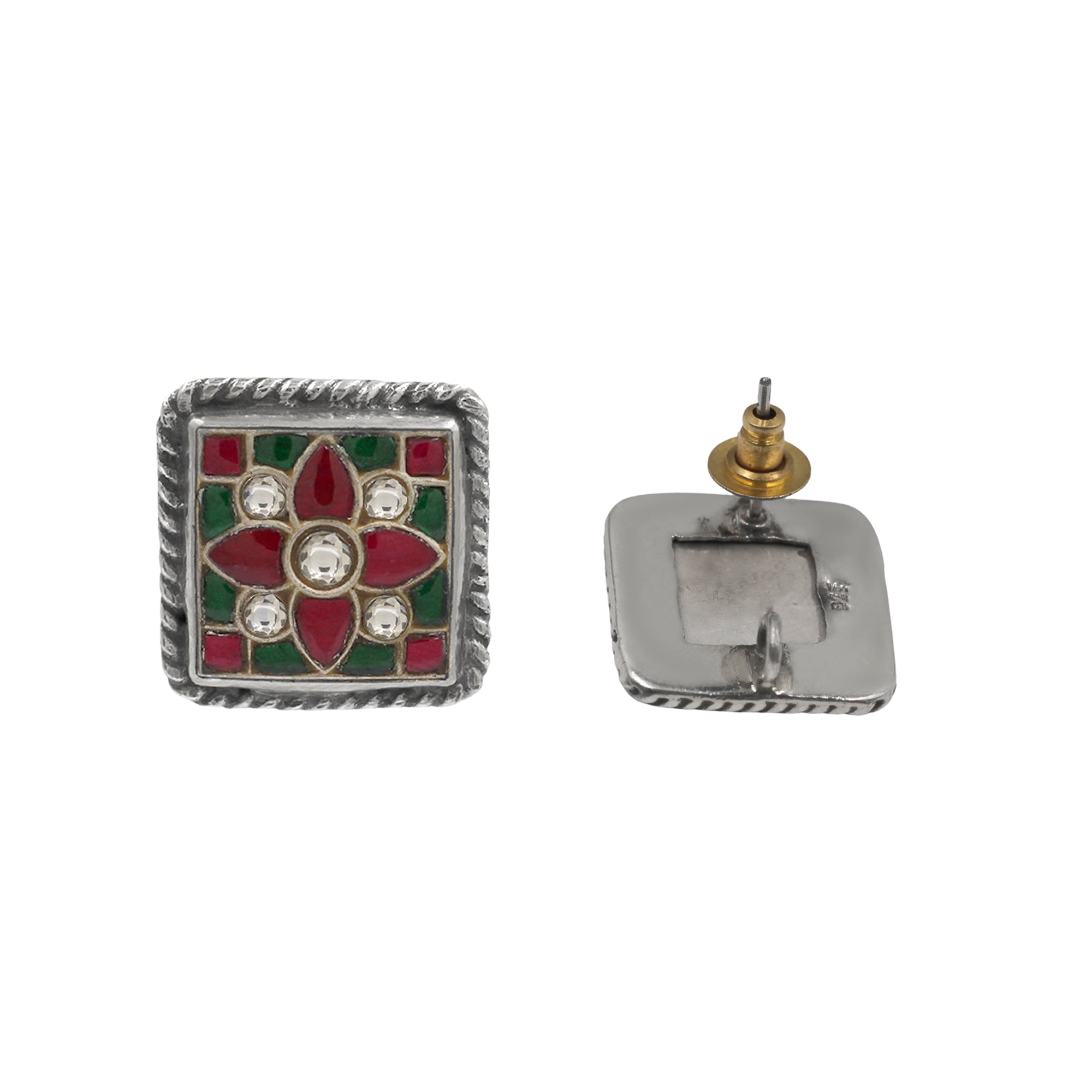 Sangeeta Boochra Floral Kundan Silver Stud