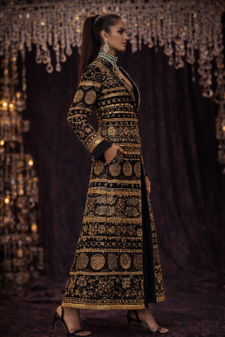 Shahi Taqdeer Embroidered Ankle-Length Fluid Crepe Ceremonial Coat