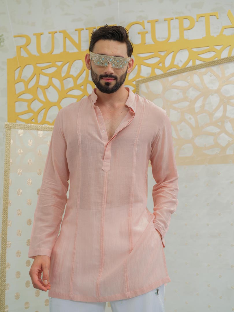 Pleat Pink kurta with Embroidered Pants