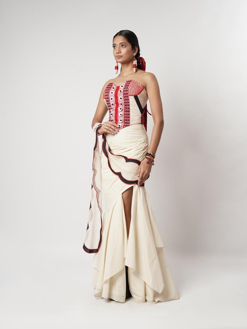 DRAPED LAYER SKIRT WITH NAGA CORSET