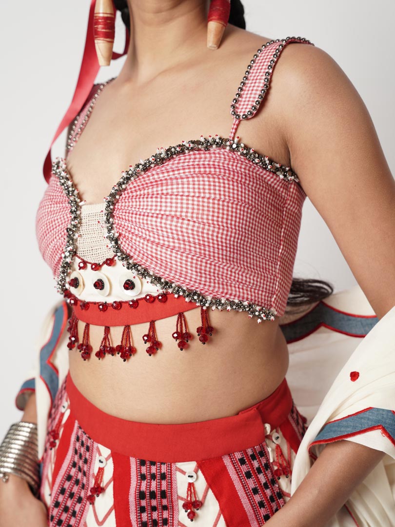 GAMCHA BEADED CORD LEHENGA SET