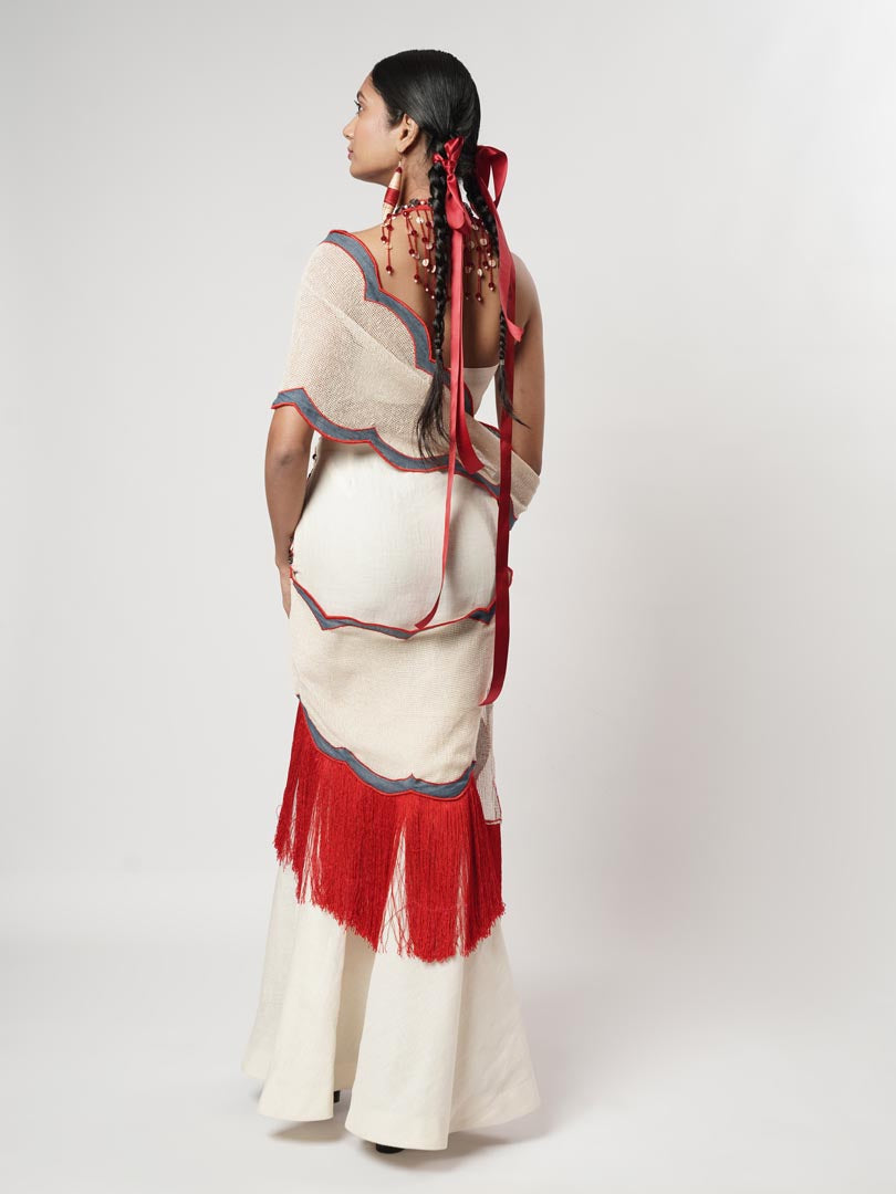 FRINGE SCALLOP DRAPED SAREE