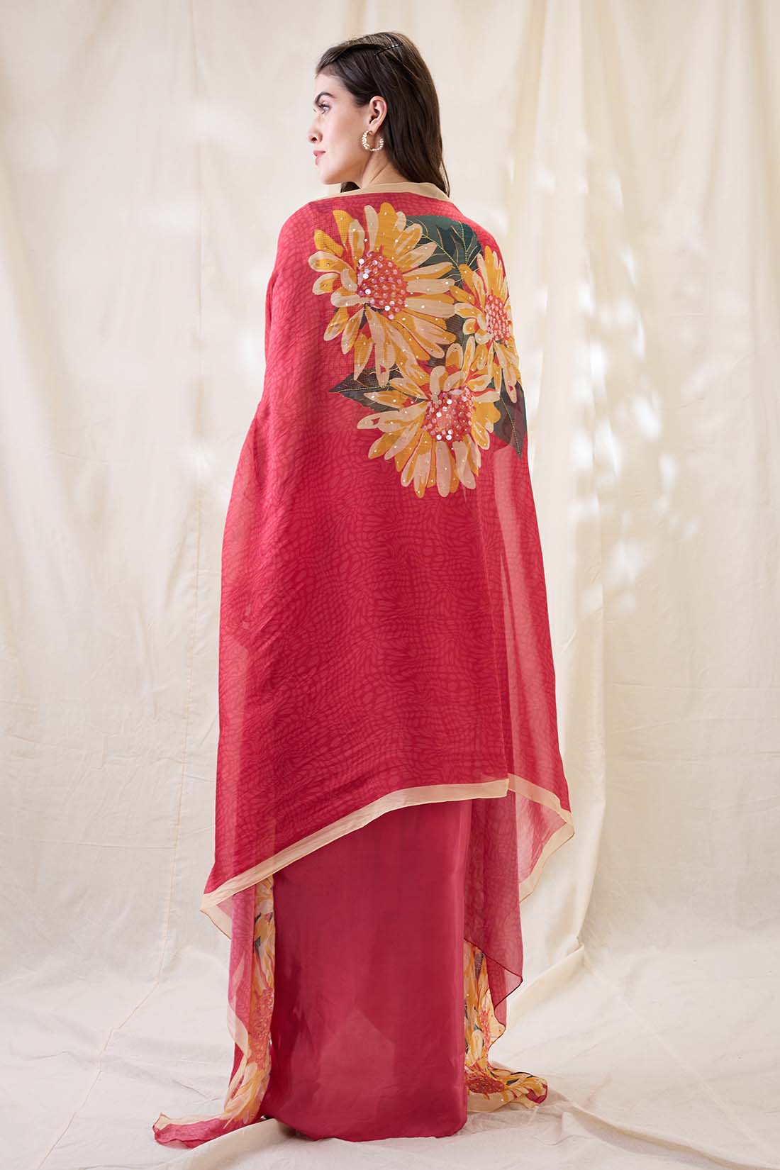 Ravya drape skirt set with embellished cape SP4731