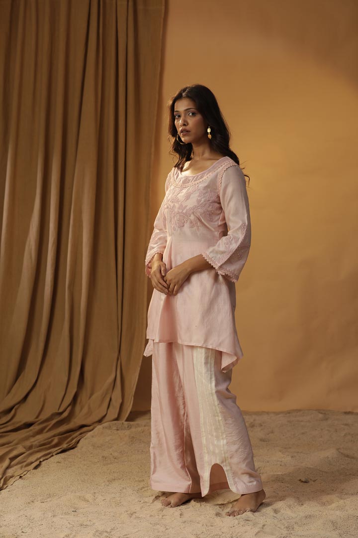 Image of PASTEL PINK EMBROIDERED CO-ORD SET