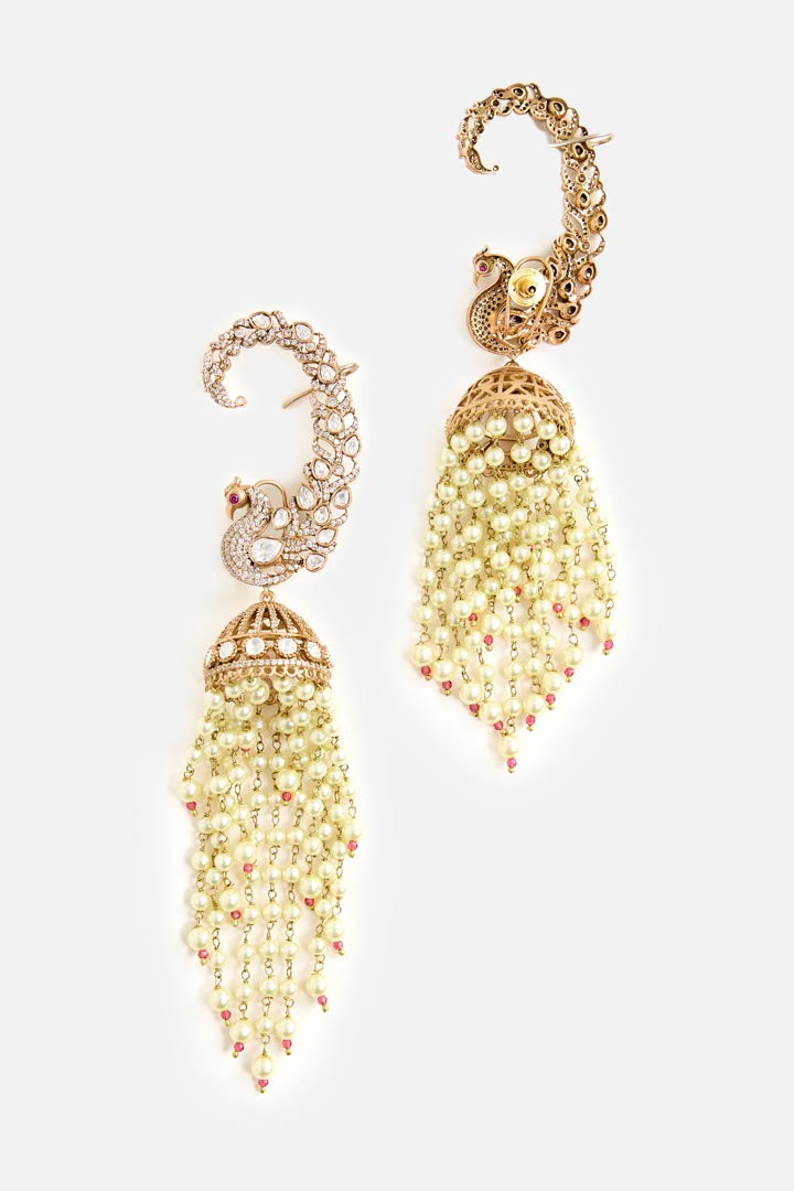Gold-Plated Long Statement Pearl Drop Chandelier Earrings for Women