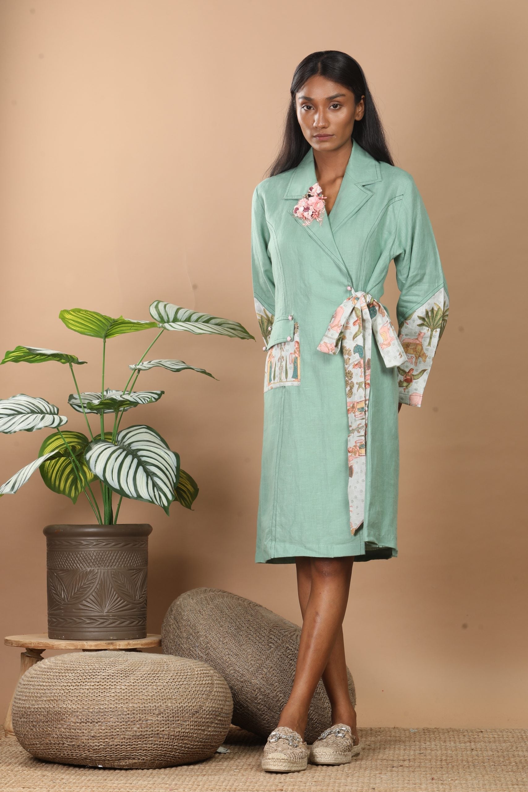 Nirvi Clover Green Trench Coat