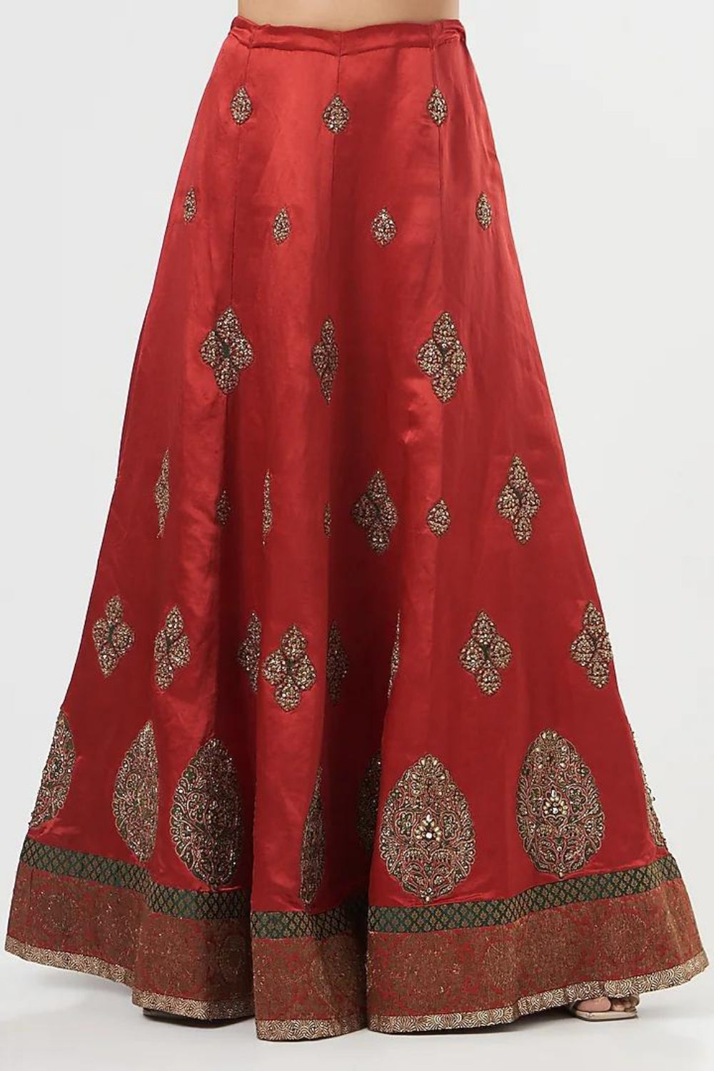 Red Raw Silk Embroidered Lehenga Set - Auraya Fashion -  - #tag1# - #tag2# - #tag3# - #tag3#