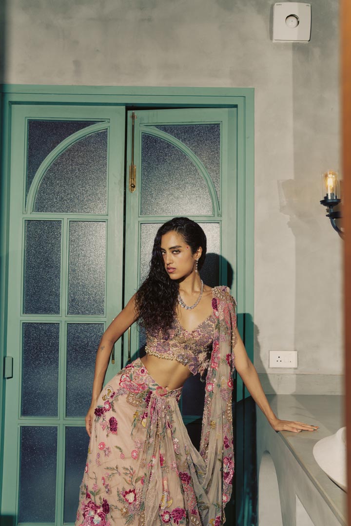 ETHEREAL BLUSH DRAPE SAREE