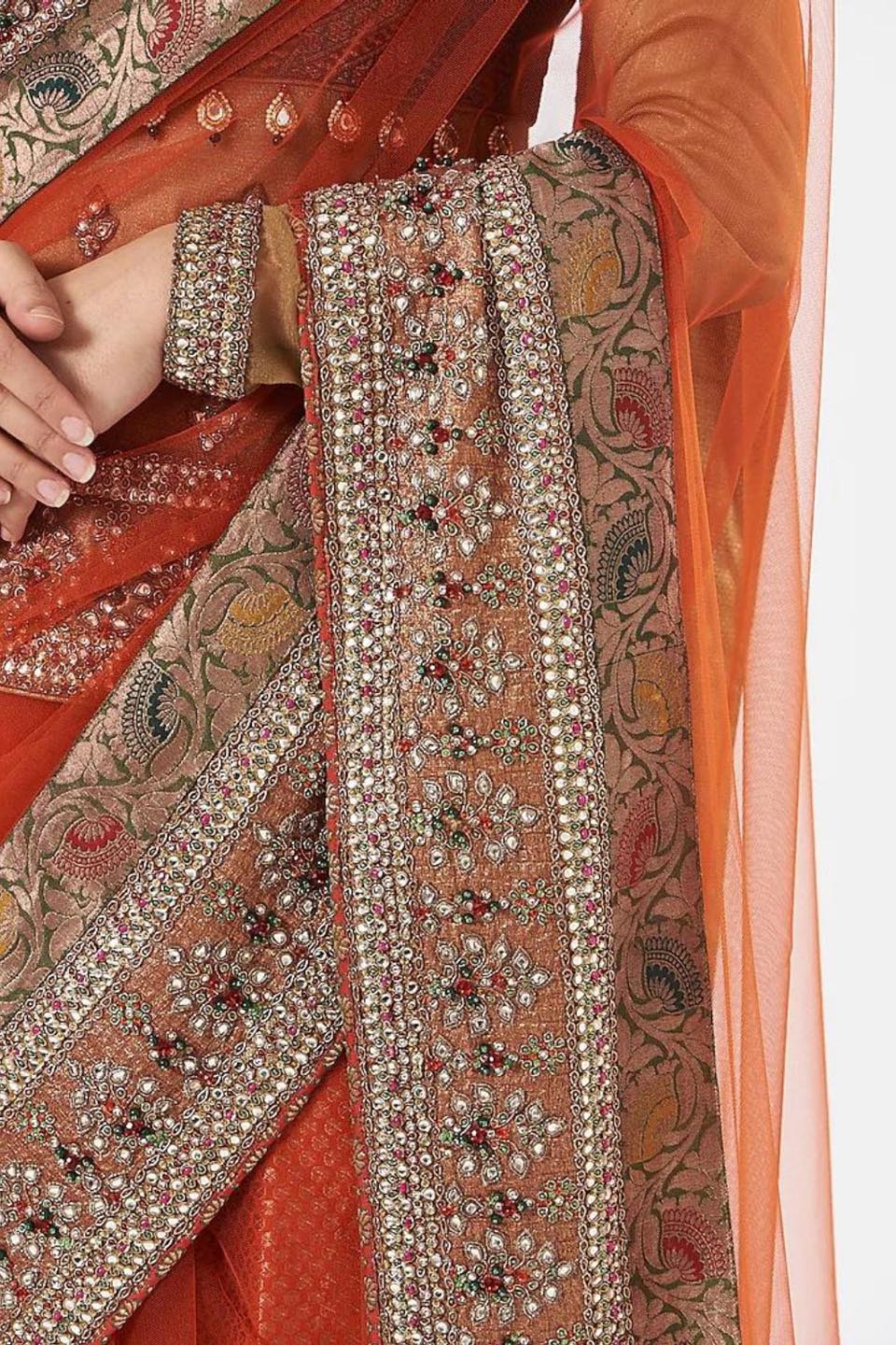 Orange Embroidered Saree Set - Auraya Fashion -  - #tag1# - #tag2# - #tag3# - #tag3#