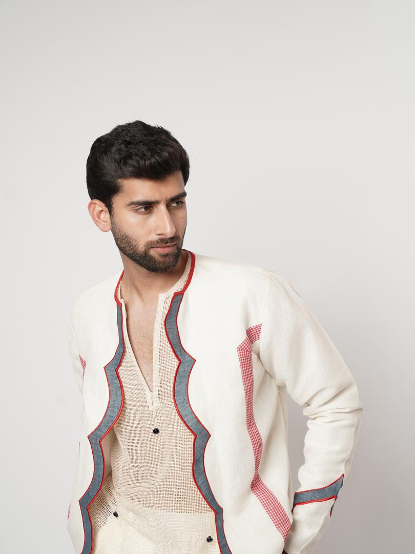 CERULEAN SCALLOPED OVERSHIRT KURTA SET
