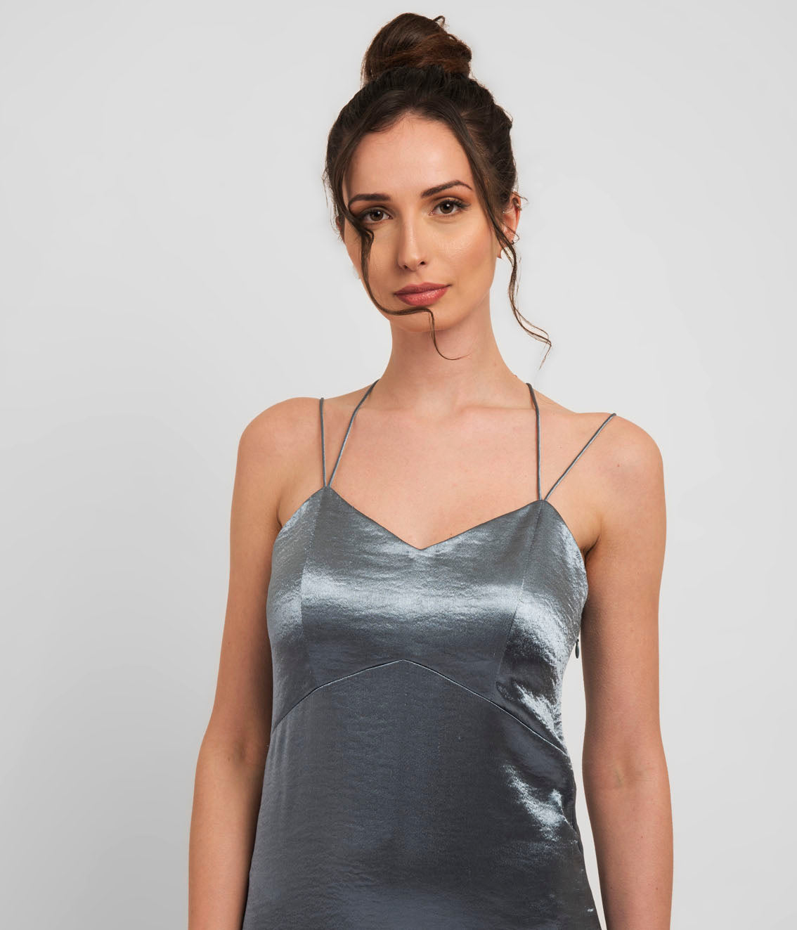 Slate Grey Spaghetti Strap Dress with Front Slit