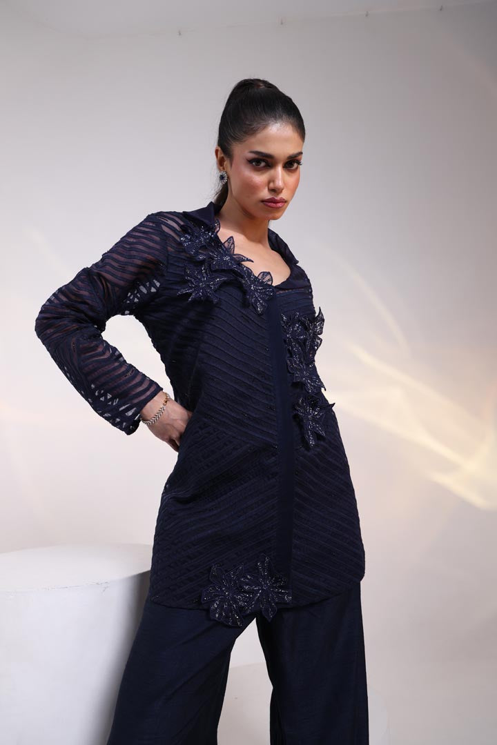 Midnight Mesh Embellished Co-ord Set AAD630BLUE