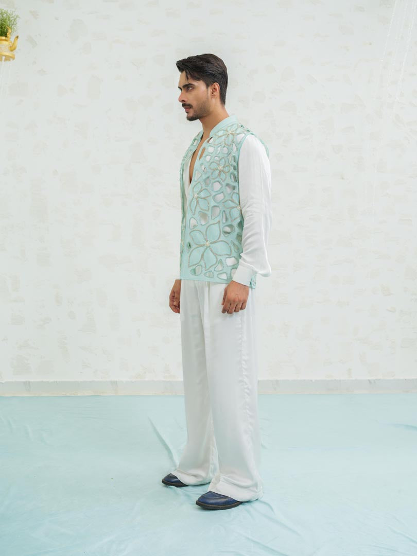Blue Cutwork Floral Bundi only