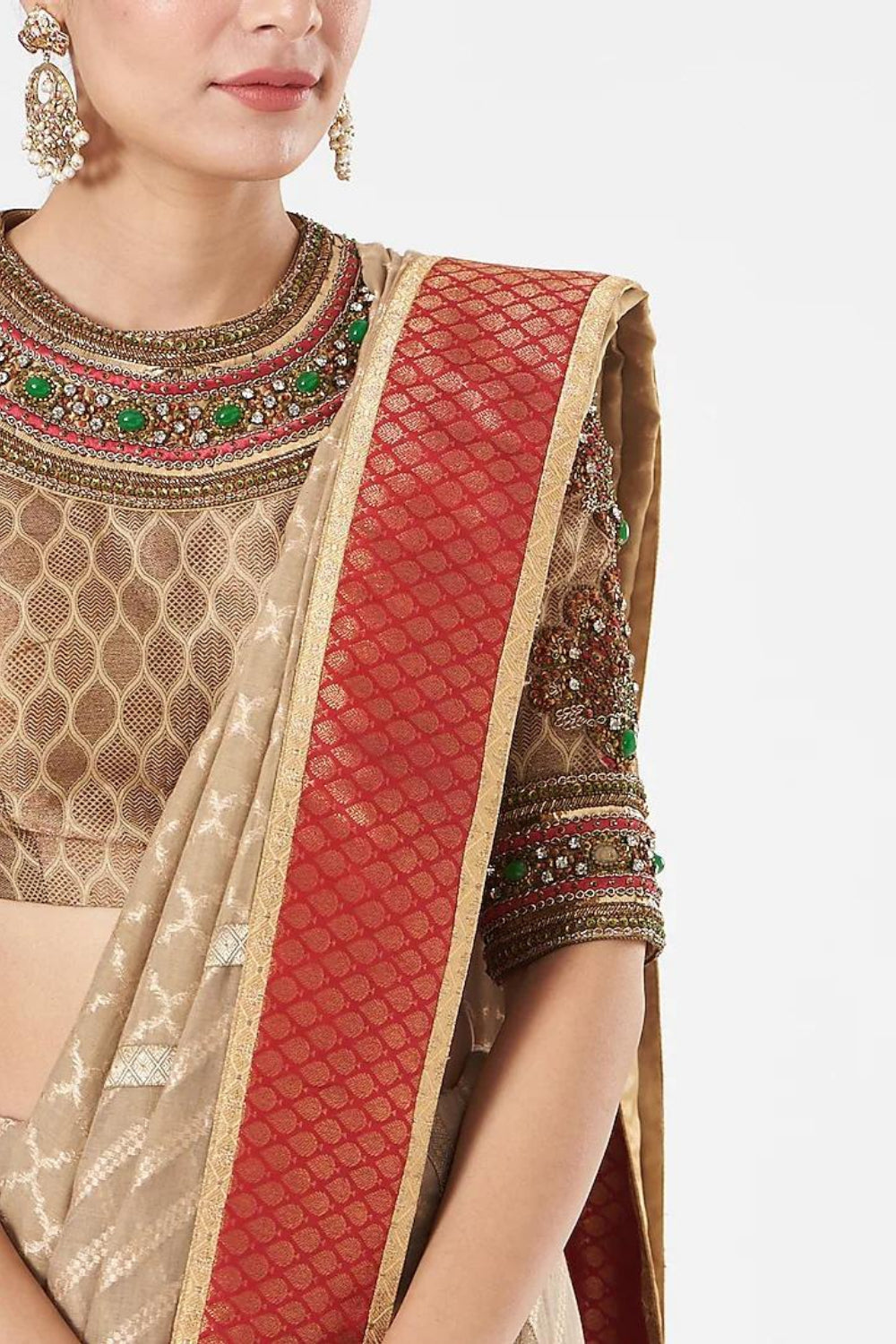 Beige Silk Embroidered Saree Set - Auraya Fashion -  - #tag1# - #tag2# - #tag3# - #tag3#