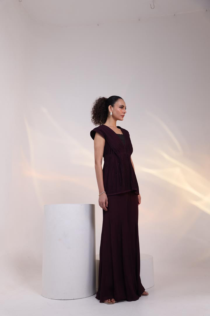 Merlot Pleated Co-ord Set AAD622WINE