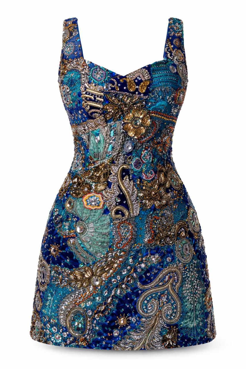 Astra Embellished Blue Crepe Skirt Set - Modern Indowestern Couture