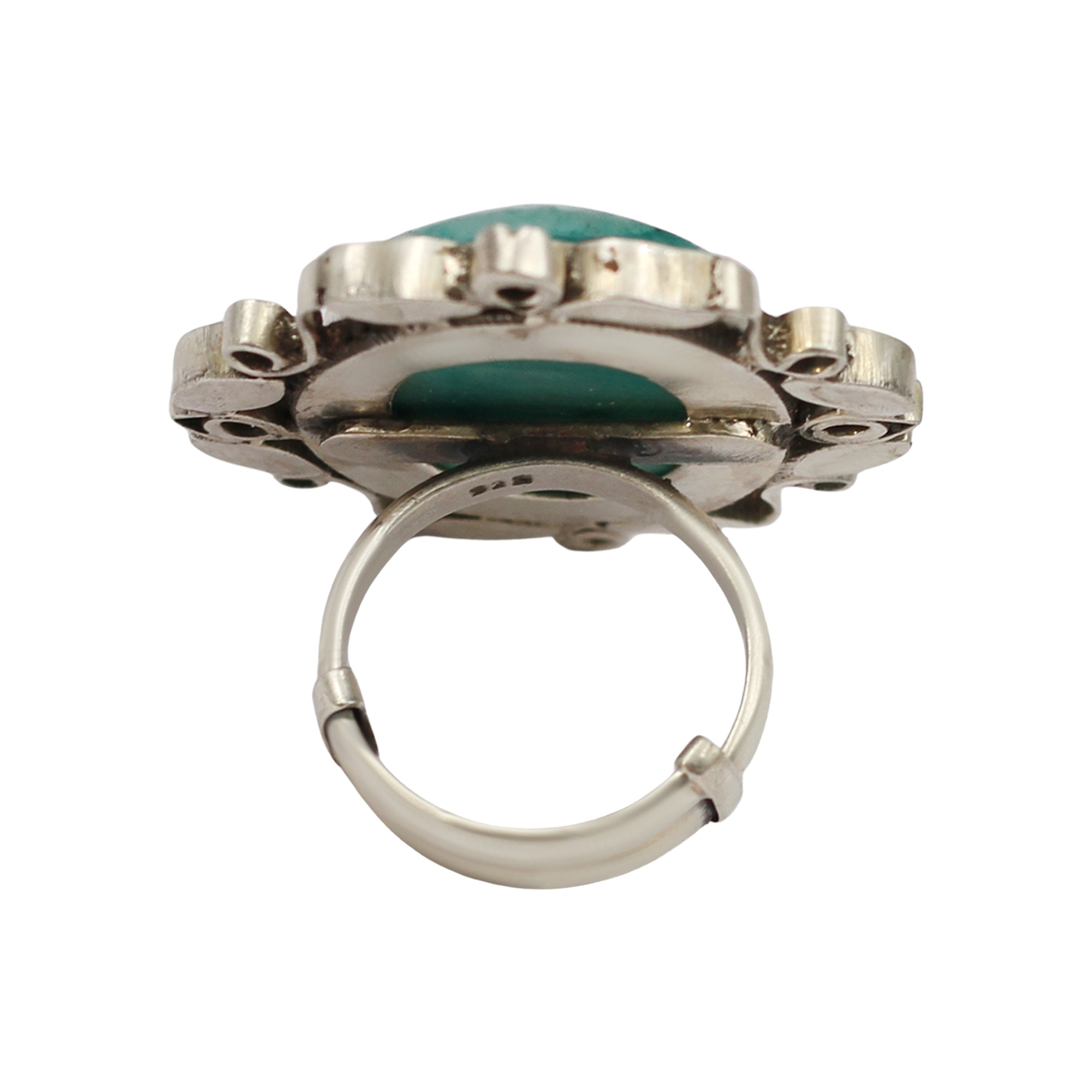 Sangeeta Boochra Statement Silver Ring with Green Stone & Red Detailing
