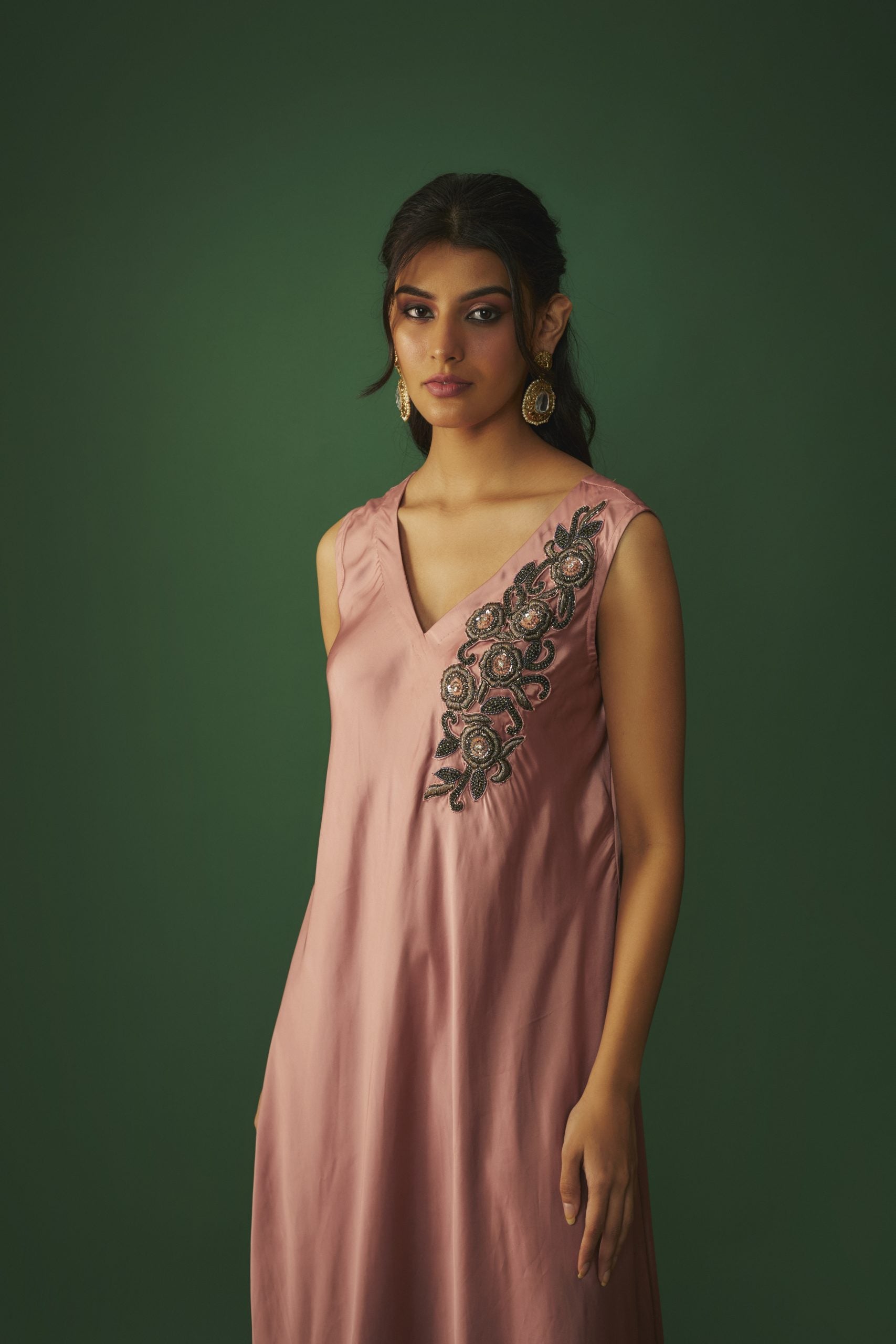 Image of ROSE PINK EMBROIDERED ASYMMTRICAL KURTA AND PANTS SET