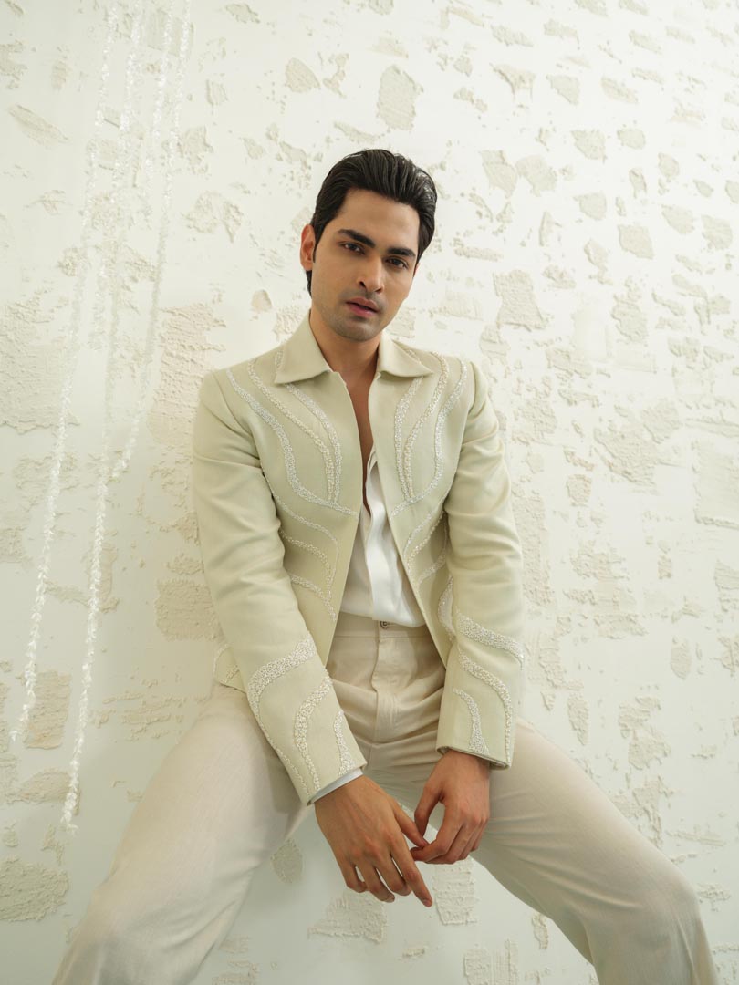Crop Linen Jodhpuri Set