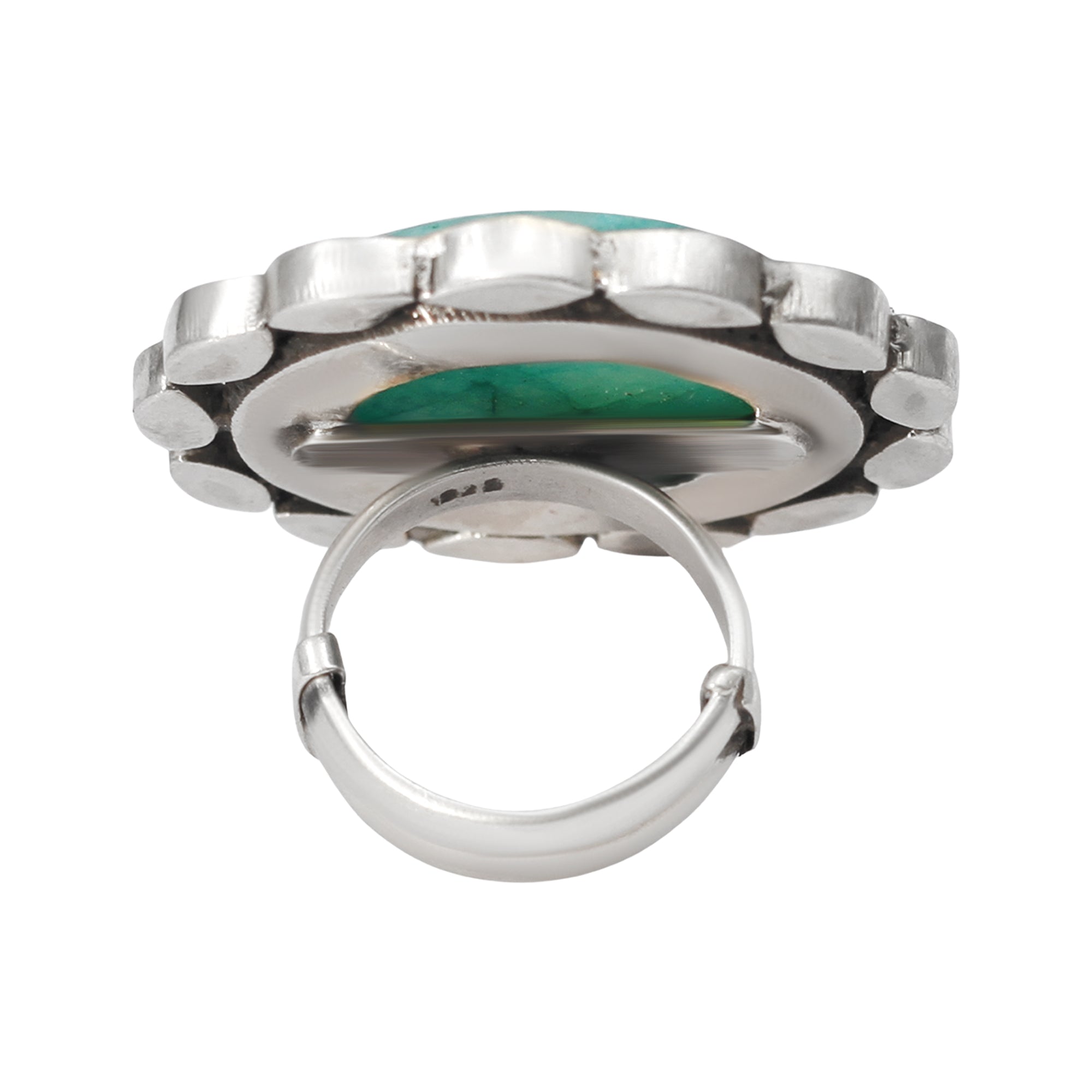 Sangeeta Boochra Handcrafted Silver Round Green Stone Ring