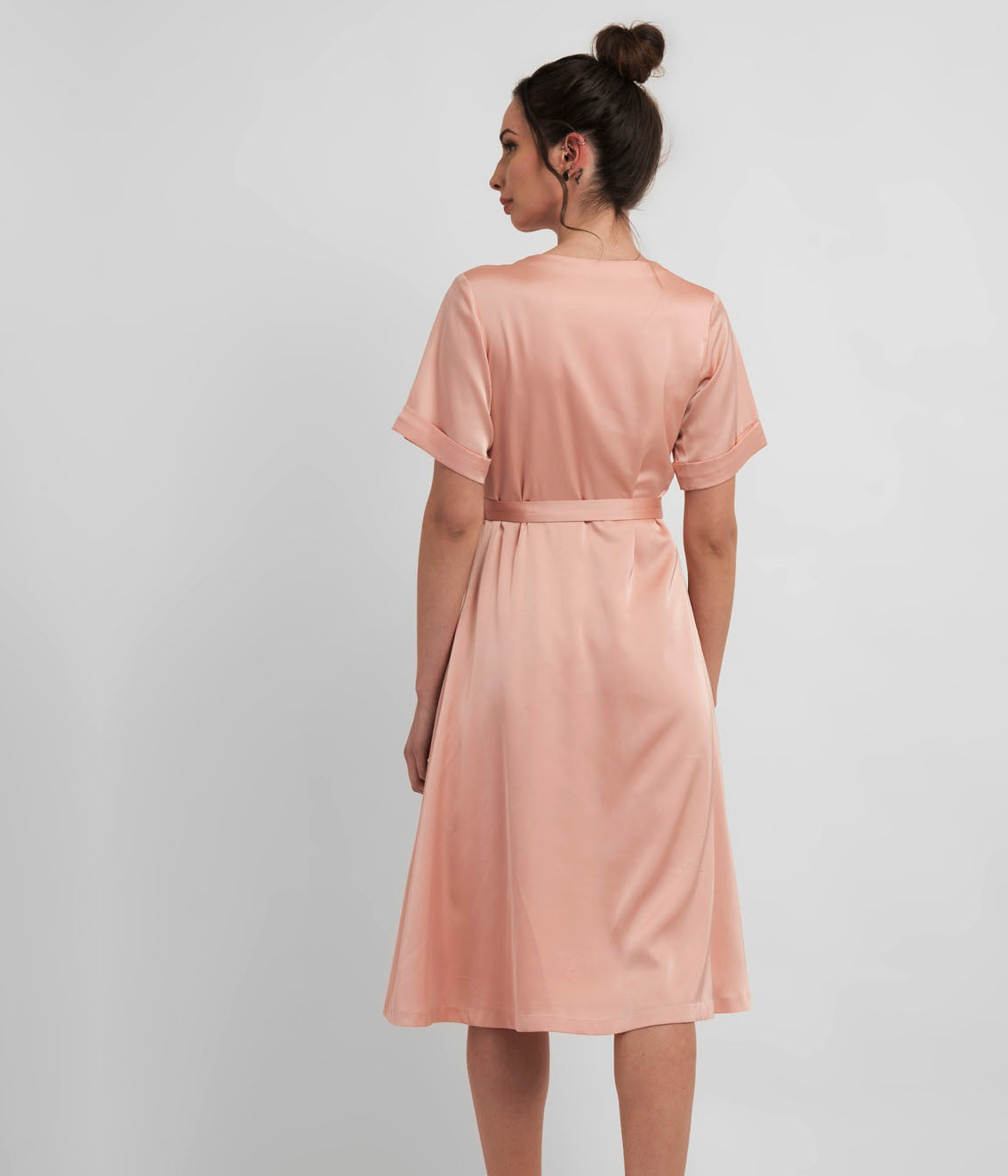 Peach Pink Comfort Shirt Dress With waist Belt