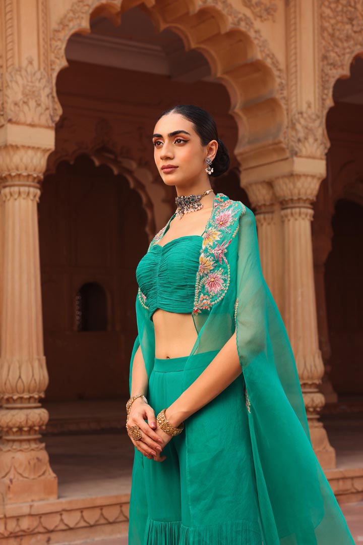 Green Chakra gharara cape set