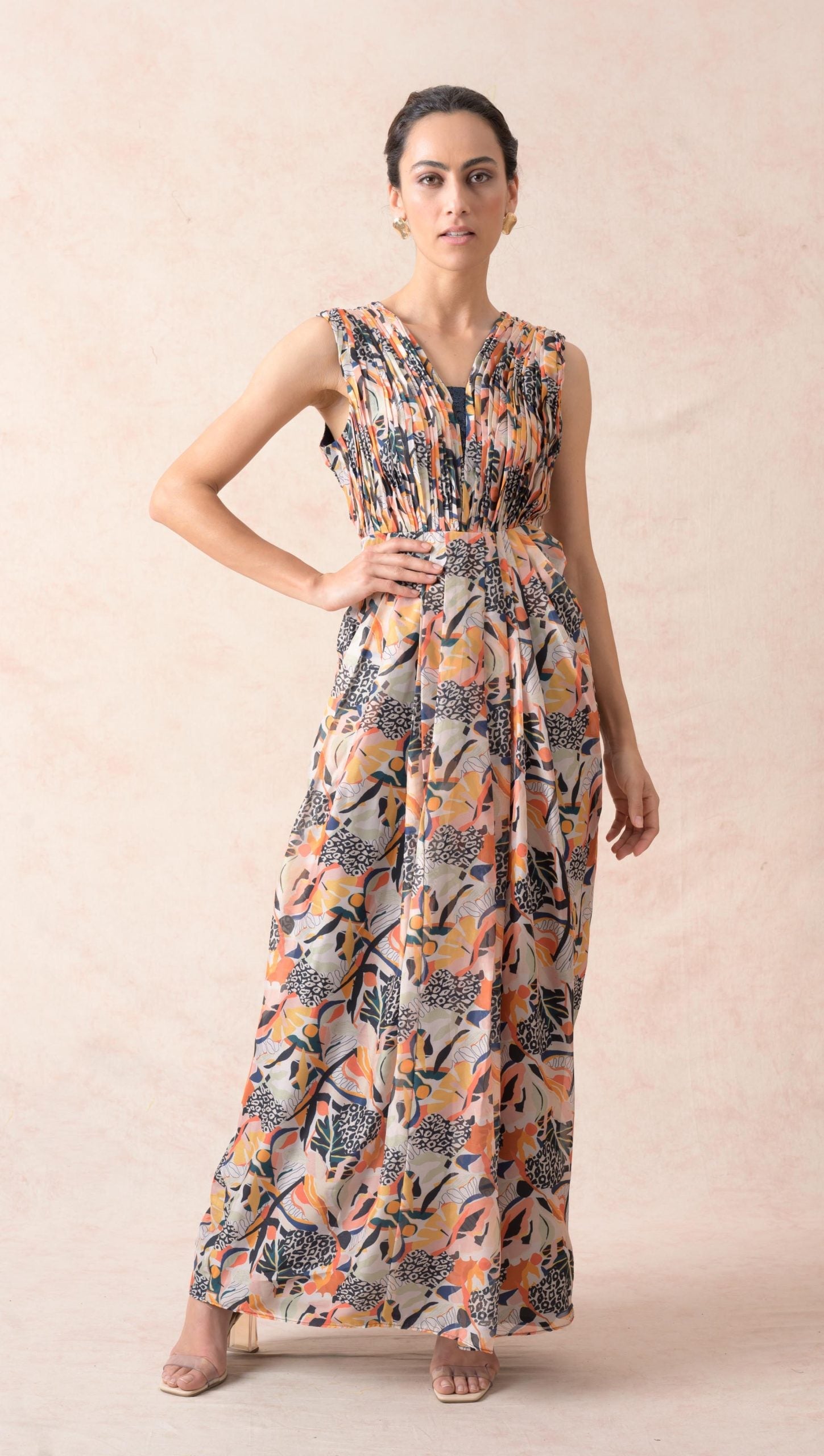 Jungle print pleated Gown