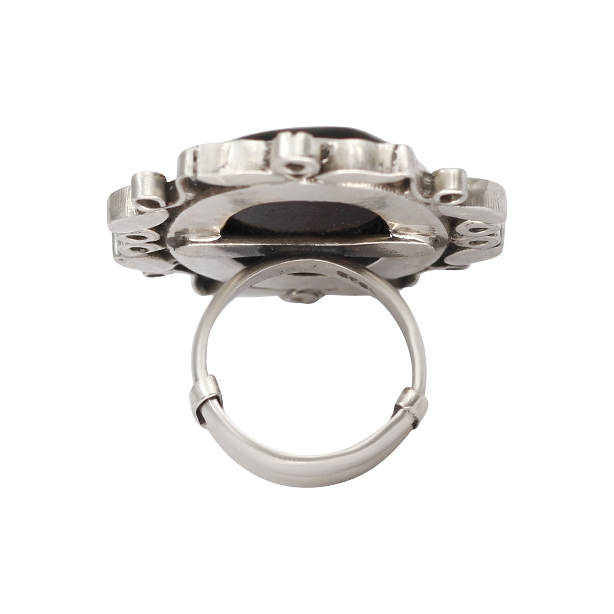 Sangeeta Boochra Handcrafted Silver Ring with Oval Black Stone