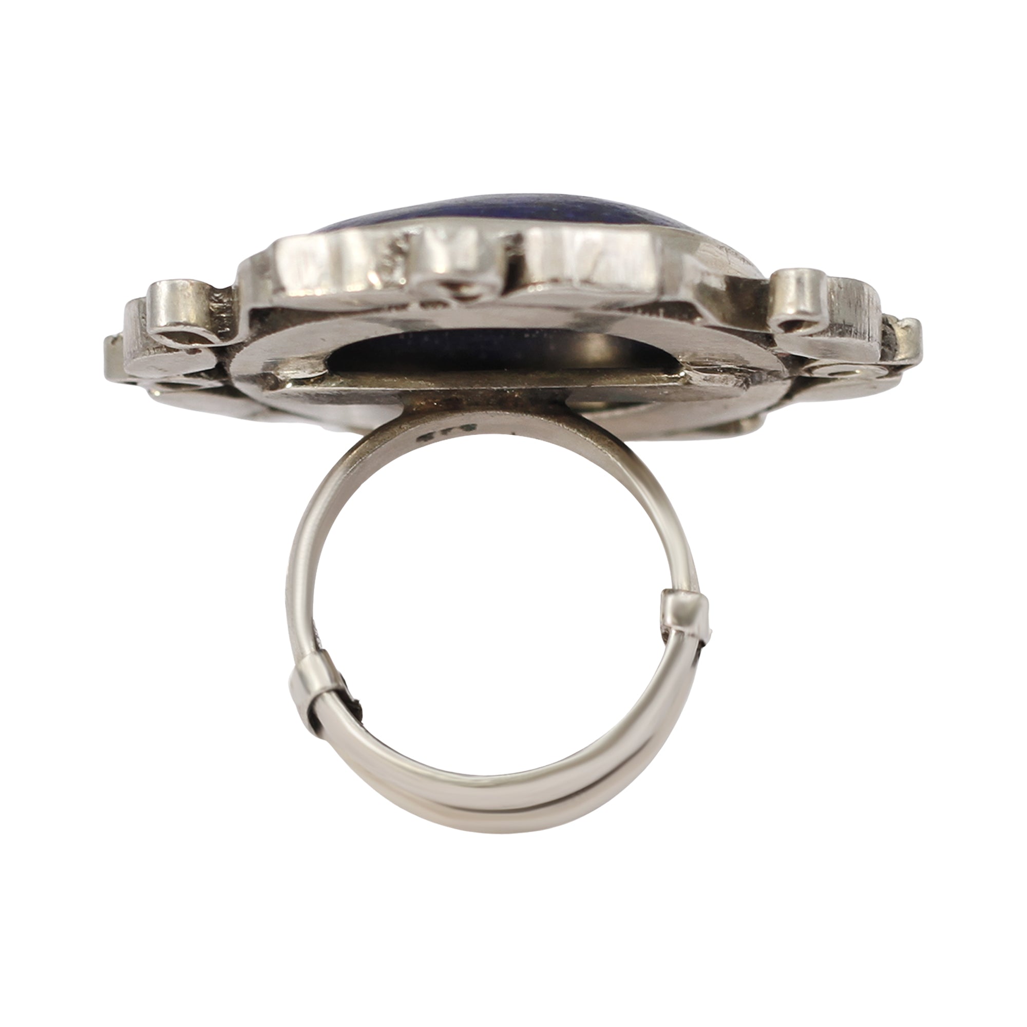 Sangeeta Boochra Handcrafted Silver Ring with Oval Blue Stone