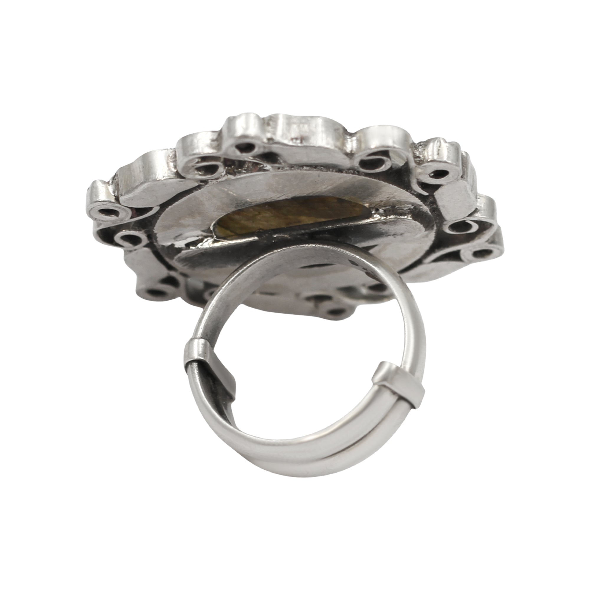 Sangeeta Boochra Mystic Labradorite Silver Statement Ring