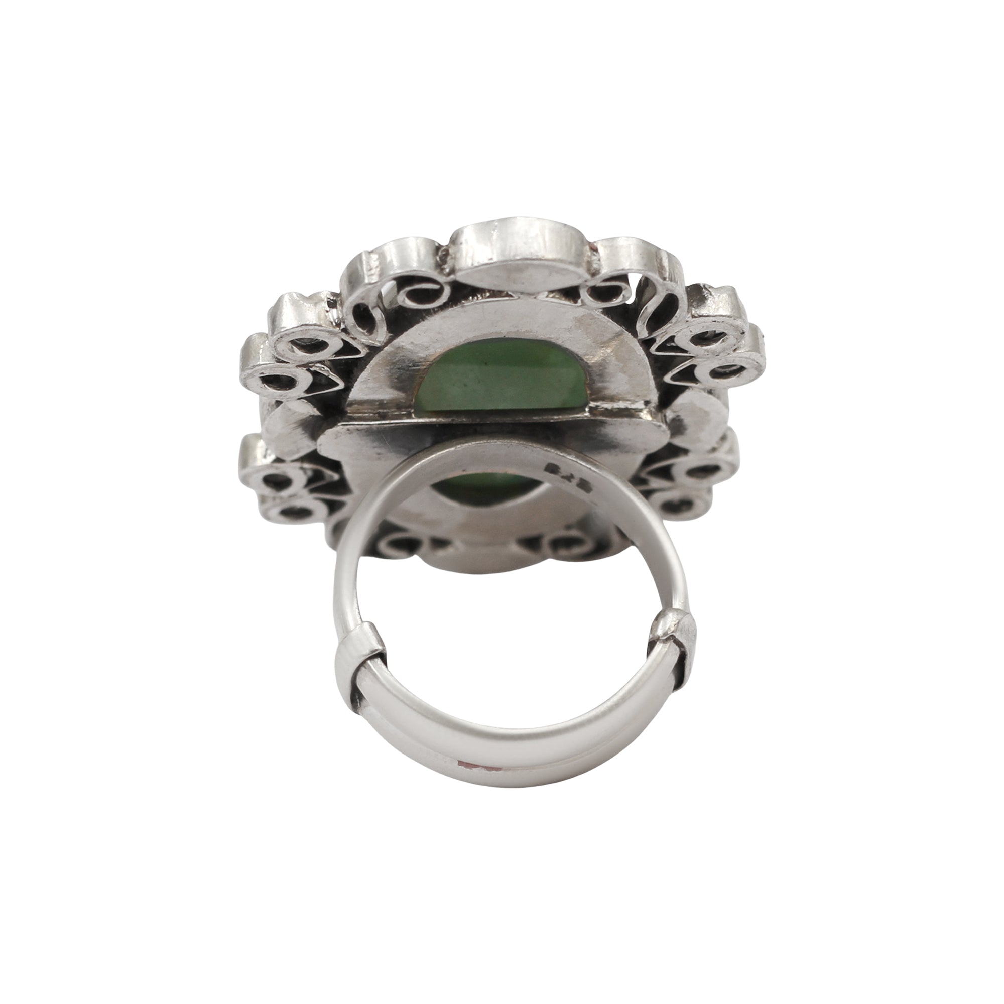 Sangeeta Boochra Oval Green Stone Handcrafted Silver Ring