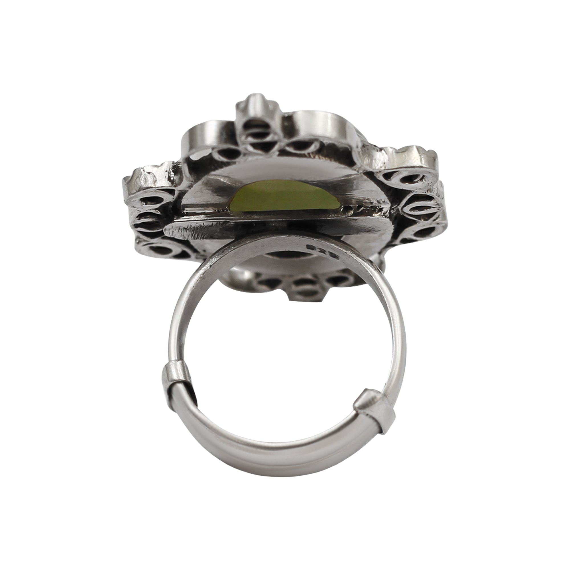 Sangeeta Boochra Handcrafted Green Stone Silver Ring