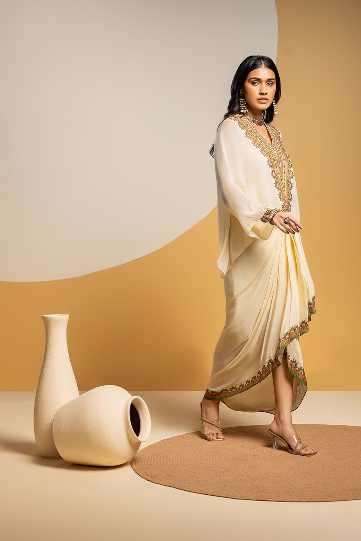 Taarani embellished V-neck drape skirt  setSP4818
