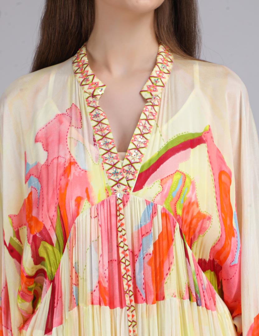Linear lime summer placement Kaftan