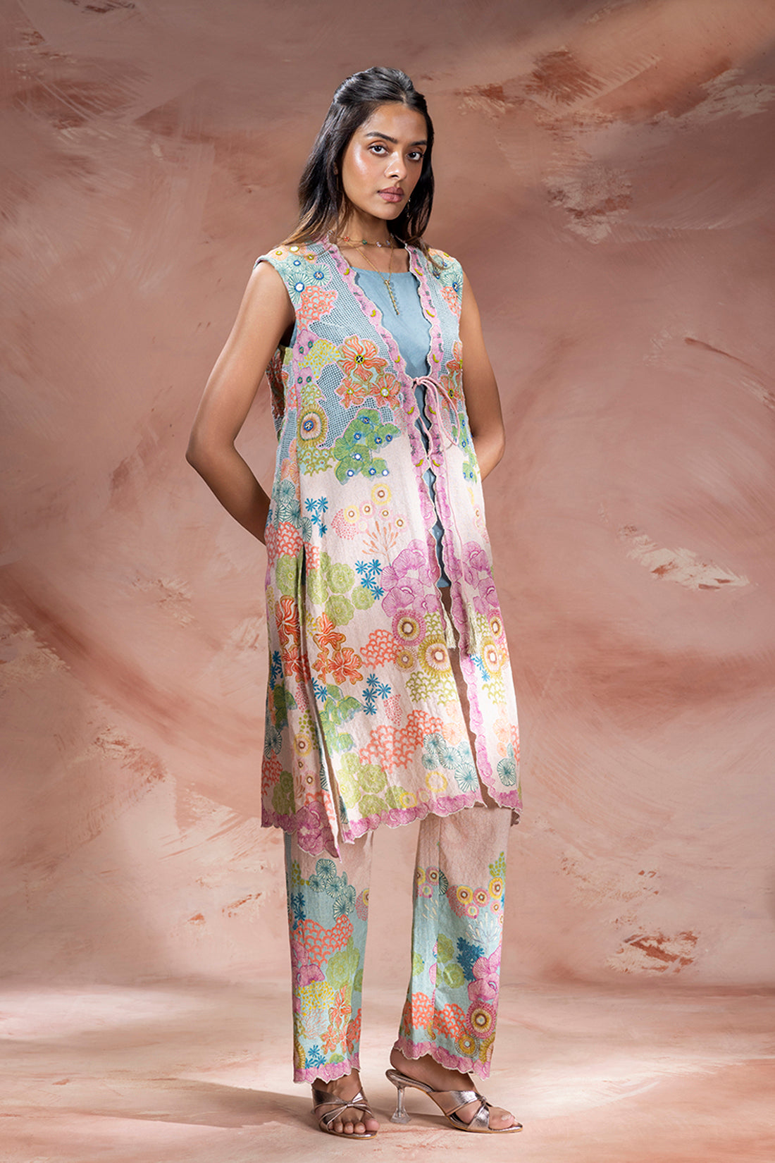 pink kaia embroidered jacket set