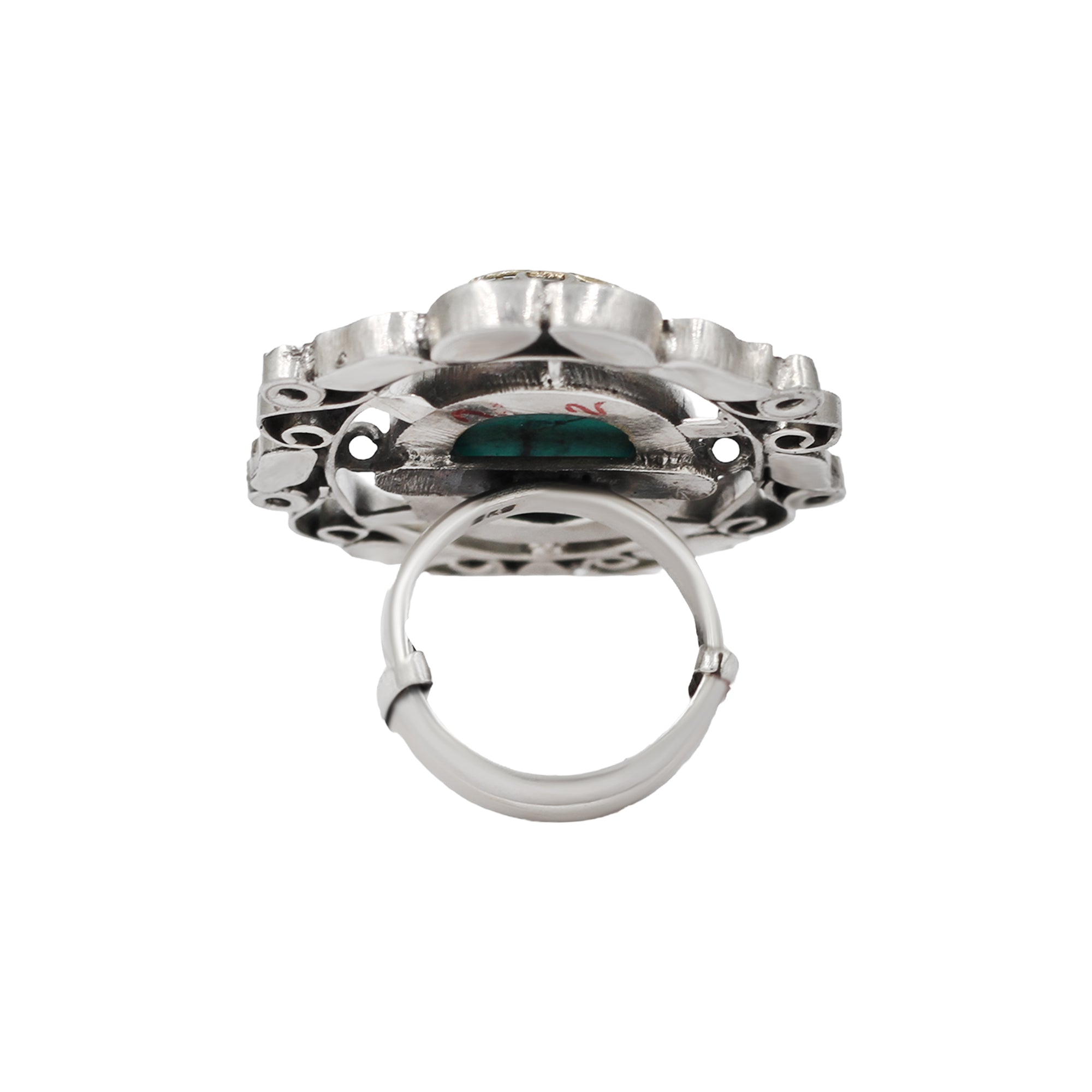 Sangeeta Boochra Handcrafted Turquoise & Kundan Silver Ring
