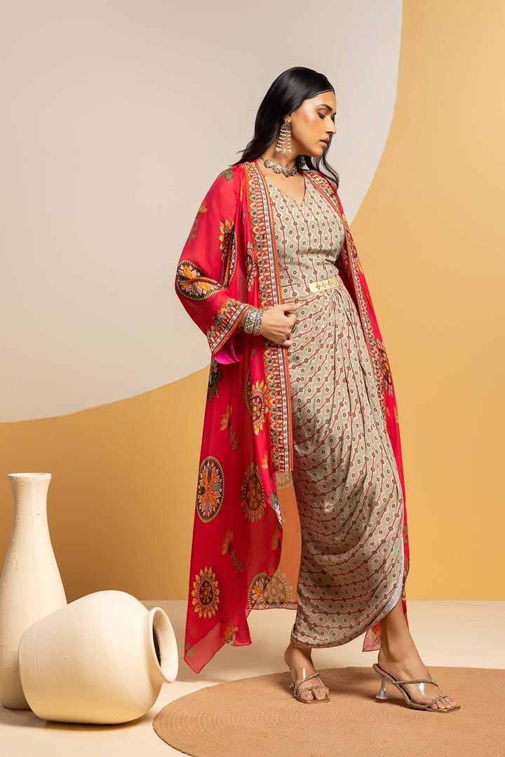 Taarani embellished  drape dress setSP4841