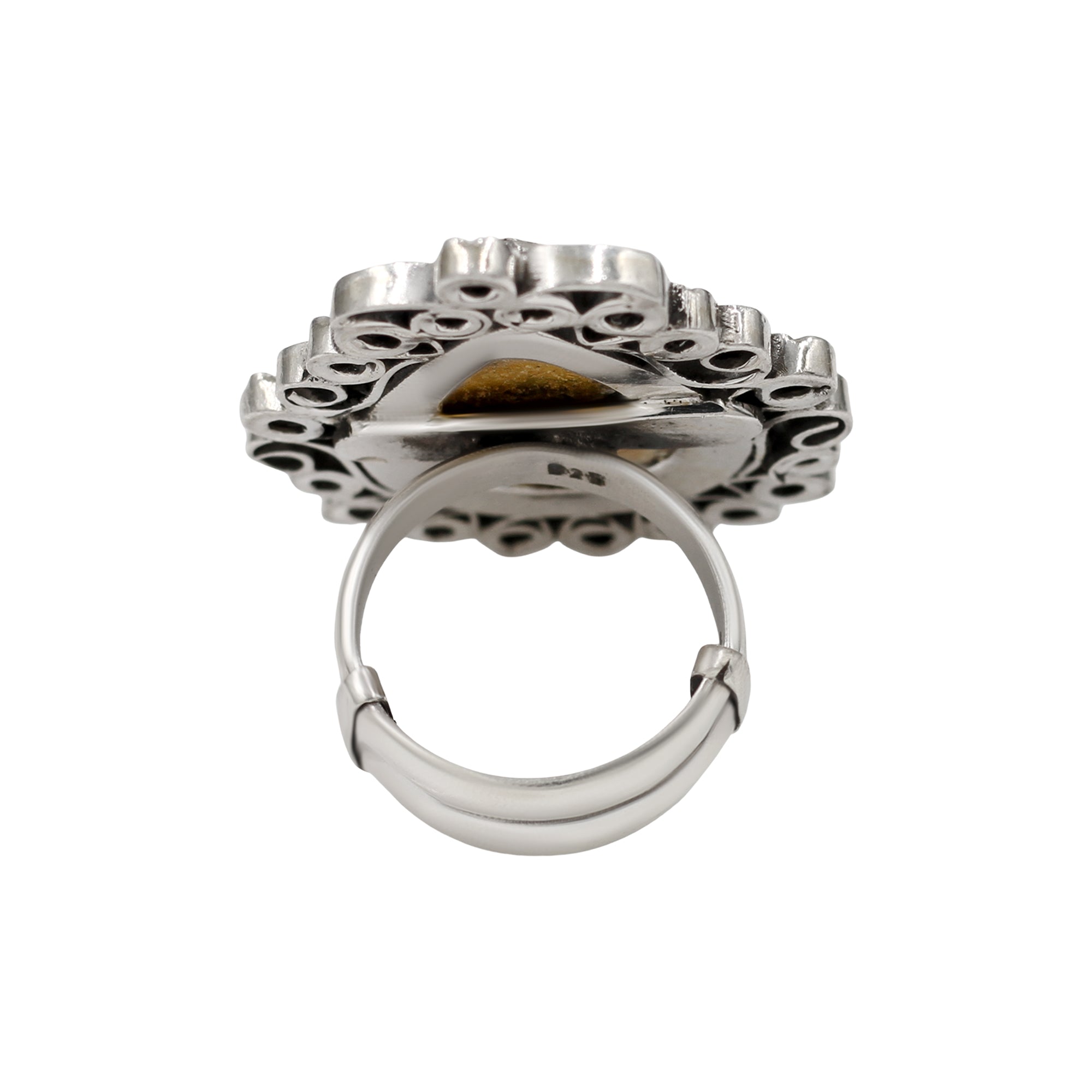 Handcrafted Green & White Kundan Silver Ring by Sangeeta Boochra