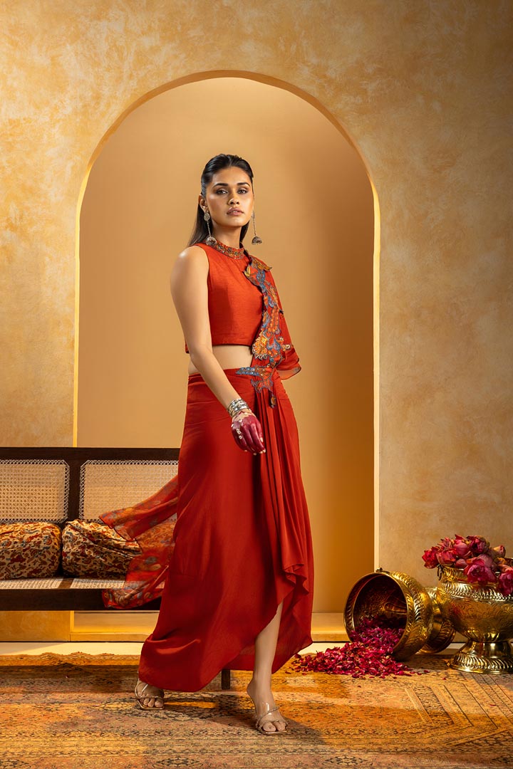 Rangtara Appliqued pre-stitched sareeSP4878