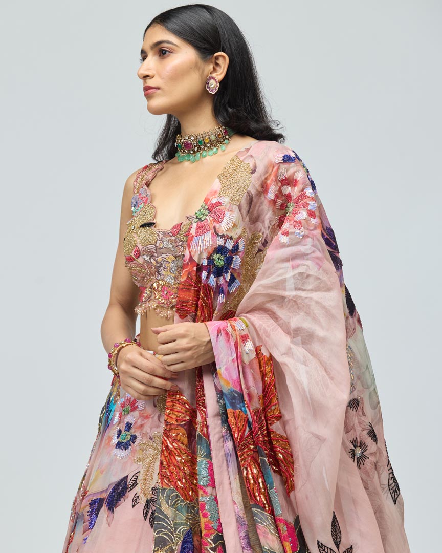 Multicoloured Organza Lehenga Set for Festive Celebrations