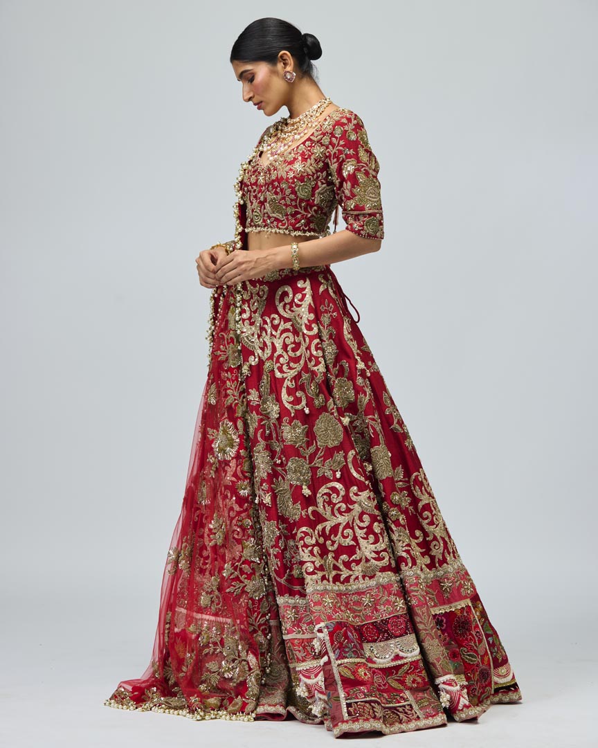 Timeless Red Dapka and Zari Work Bridal Lehenga Set