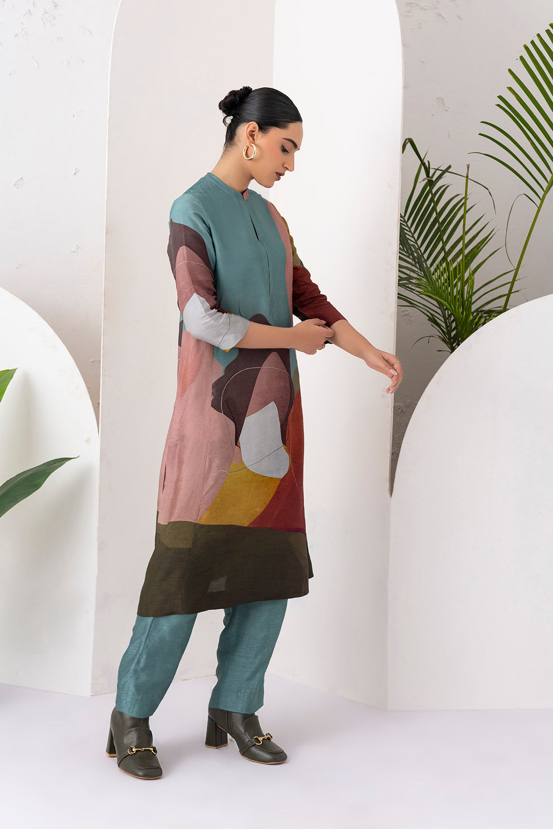 Multicoloured Viscose Dupion Printed Tunic (1 PC)